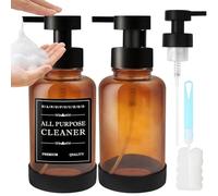 Maxumille Foaming Soap Dispenser, 400ml Amber Glass Foam Dispenser with Replaceable Pump Head, 2 Pack Hand Soap Dispenser for Bathroom & Kitchen, 13.5oz Refillable Washing up Liquid Dispenser Non-slip