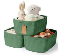 Maxuni 3-Pack Shelf Baskets for Organizing, Closet Organizer Bins, Small Woven Baskets, Rope Toy Basket, Storage Basket for Shelves, Cube Decorative Box, 11.5×7.5×4.7”, Green