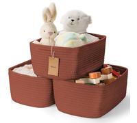 Maxuni 3-Pack Shelf Baskets for Organizing, Closet Organizer Bins, Small Woven Baskets, Rope Toy Basket, Storage Basket for Shelves, Cube Decorative Box, 11.5×7.5×4.7”, Oxide Red