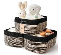 Maxuni 3-Pack Shelf Baskets for Organizing, Closet Organizer Bins, Small Woven Baskets, Rope Toy Basket, Storage Basket for Shelves, Cube Decorative Box, 11.5×7.5×4.7”, Black Brown