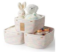 Maxuni 3-Pack Shelf Baskets for Organizing, Closet Organizer Bins, Small Woven Baskets, Rope Toy Basket, Storage Basket for Shelves, Cube Decorative Box, 11.5×7.5×4.7”, Rainbow