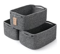 Maxuni 3-Pack Shelf Baskets for Organizing, Closet Organizer Bins, Small Woven Baskets, Rope Toy Basket, Storage Basket for Shelves, Cube Decorative Box, 11.5×7.5×4.7”, Mixed Black