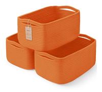 Maxuni 3-Pack Small Storage Baskets for Organizing | Woven Shelf Toy Basket | Rope Baskets for Gifts Empty | Closet Organizer Bins with Handles | Cube Decorative Box | 11.8×7.8×5.1” | Orange