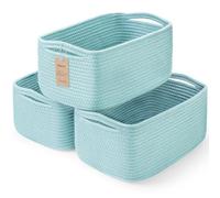 Maxuni 3-Pack Small Storage Baskets for Organizing | Woven Shelf Toy Basket | Rope Baskets for Gifts Empty | Closet Organizer Bins with Handles | Cube Decorative Box | 11.8×7.8×5.1” | Light Blue