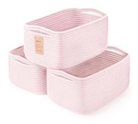 Maxuni 3-Pack Storage Baskets for Organizing | Woven Shelf Toy Basket | Rope Baskets for Gifts Empty | Closet Organizer Bins with Handles | Cube Decorative Box | 13.7×7.1×6.7” | Mixed Pink