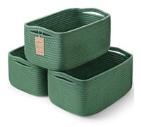 Maxuni 3-Pack Storage Baskets for Organizing | Woven Shelf Toy Basket | Rope Baskets for Gifts Empty | Closet Organizer Bins with Handles | Cube Decorative Box | 13.7×7.1×6.7” | Dark Green