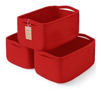 Maxuni 3-Pack Storage Baskets for Organizing | Woven Shelf Toy Basket | Rope Baskets for Gifts Empty | Closet Organizer Bins with Handles | Cube Decorative Box | 13.7×7.1×6.7” | Red