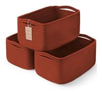 Maxuni 3-Pack Storage Baskets for Organizing | Woven Shelf Toy Basket | Rope Baskets for Gifts Empty | Closet Organizer Bins with Handles | Cube Decorative Box | 13.7×7.1×6.7” | Brick Red