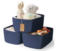 Maxuni 3-Pcs Shelf Baskets for Organizing, Closet Organizer Bins, Small Woven Baskets, Rope Toy Basket, Storage Basket for Shelves, Cube Decorative Box, 11.5×7.5×5.1”, Navy Blue