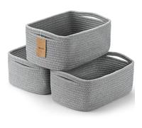 Maxuni 3-Pcs Shelf Baskets for Organizing, Closet Organizer Bins, Small Woven Baskets, Rope Toy Basket, Storage Basket for Shelves, Cube Decorative Box, 11.8×7.8×5.1”, Grey