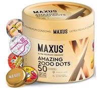 MAXUS Amazing 2000 Dots, 50 Extra Dotted Lubricated Condoms for Men, Regular Fit, Natural Latex, Easy-On Shape, Premium Quality, Includes Stylish Metal Case, Pack of 50