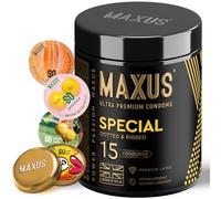 MAXUS Special, 15 Dotted & Ribbed Lubricated Condoms for Men, Regular Fit, Natural Latex, Easy-On Shape, Premium Quality, Includes Stylish Metal Case, Pack of 15