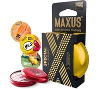MAXUS Special, 3 Dotted & Ribbed Lubricated Condoms for Men, Regular Fit, Natural Latex, Easy-On Shape, Premium Quality, Includes Stylish Metal Case, Pack of 3