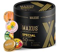 MAXUS Special, 50 Dotted & Ribbed Lubricated Condoms for Men, Regular Fit, Natural Latex, Easy-On Shape, Premium Quality, Includes Stylish Metal Case, Pack of 50