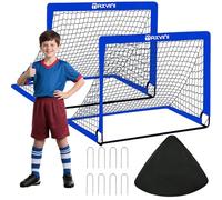 MAXVINI Set of 2 Football Goals Set for Kids, 3X2.4 FT Portable Pop Up Soccer Training Nets for Garden with 8 Ground Nails & Carry Bag, Easy Assembly and Foldable Suitable for Backyard, Beach, Outdoor
