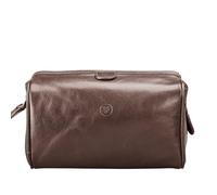 Maxwell Scott - Luxury Italian Cow Leather Medium Toiletry Wash Bag for Men - Handmade in Italy - The Duno Medium Dark Brown