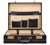 Maxwell Scott - Mens Luxury Leather Expandable Square Attaché Case with Wooden Frame for CEO's Directors - The Strada - Black