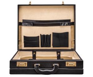 Maxwell Scott - Mens Luxury Leather Expandable Square Attaché Case with Wooden Frame for CEO's Directors - The Strada - Black