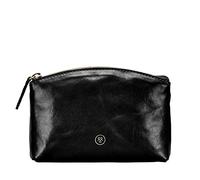 Maxwell Scott - Personalized Womens Luxury Leather Small Cosmetic Makeup Bag - The Chia - Black