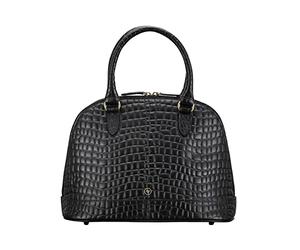 Maxwell Scott - Womens Luxury Leather Classic Bugatti Purse Bag with Strap - Handmade in Italy - The Rosa Croco Print Black