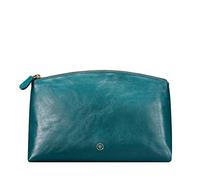 Maxwell Scott - Womens Luxury Leather Large Makeup Cosmetic Bag - Handmade from Italian Hides - The Chia Large Petrol Blue