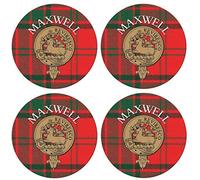 Maxwell Scottish Clan Family Name Round Cork Backed Coasters Set of 4