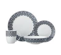 Maxwell & Williams Harlequin Coupe 16 Piece Black Edged Dinner Set Dishwasher Safe Service For 4 In White White One Size