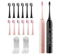 MAXWISDOM Electric Toothbrush for Kids with Toothbrush Holders, 2 Pieces, Sonic Toothbrush with 12 Heads, 6 Modes, IPX7 Waterproof, Intelligent Timer, 2 Hours Charge for 60 Days (Pink and