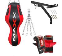 Maxx 3ft Angle BLACK RED heavy filled punch Bag, boxing uppercut bag 12pcs OR SINGLE ITEM + FREE CHAIN PUNCHING BAG SET (BAG WITH BRACKET & MITTS)