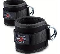 Maxx Ankle Straps for Cable Machines -12 x 4 Neoprene Padded Adjustable Gym Cuffs with Dual D-Rings - for Glutes, Leg Kickbacks, and Hip Abduction Workouts - Men & Women (BLACK, PAIR)