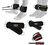 Maxx Ankle Twin D-Ring Strap Multi Gym Cable Attachment Leg Thigh Pulley Lifting (BLACK, PAIR)