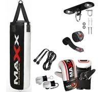 Maxx Black and White 3ft 4ft 5ft 6ft Filled Hanging Boxing Punch Bag Set Heavy Punching bag (10pcs set with Hook, 6FT)