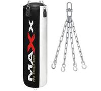 Maxx Black and White 3ft 4ft 5ft 6ft Filled Hanging Boxing Punch Bag Set Heavy Punching bag (6PCS SET WITH HOOK, 4FT)