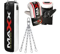 Maxx Black and White 3ft 4ft 5ft 6ft Filled Hanging Boxing Punch Bag Set Heavy Punching bag (BAG + MITTS, 6FT)
