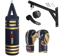 Maxx Black Golden Kids Punch Bag set Boxing Junior punching bag Bracket Hook 6oz Or 8oz gloves - choose from given options (BAG WITH BRACKET, 6OZ)