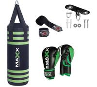 Maxx Black Green Kids Punch Bag set Boxing Junior punching bag Bracket Hook 6oz Or 8oz gloves - choose from given options (BAG WITH HOOK, 6OZ GLOVES)