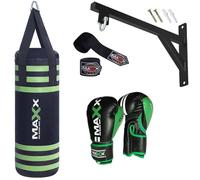 Maxx Black Green Kids Punch Bag set Boxing Junior punching bag Bracket Hook 6oz Or 8oz gloves - choose from given options (BAG WITH BRACKET, 8OZ GLOVES)