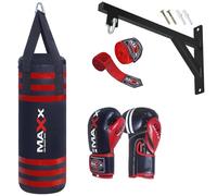 Maxx BLACK RED Kids Punch Bag SET Boxing Junior punching bags Bracket Hook 6oz Or 8oz gloves- choose from given options (BAG WITH BRACKET, 6OZ GLOVES)
