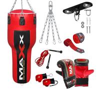 Maxx BLACK/RED uppercut punch bag, body bag angled boxing bag Set heavy filled bag 4FT punching bag (12pcs Set with Hook)
