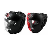 MAXX Boxing Helmet Re Leather No Impact Head Guard MMA Martial Arts Gear Adults (XL, Black Red)