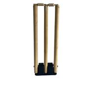 Maxx Cricket Stumps Wooden Spring Return & Bails Natural Metal Base Full Size wicket