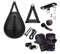 MAXX Heavy Filled Wrecking Ball Punch Bag Set, Black - Rexion Synthetic Leather, Approx. 25 kg, Zip Top Adjustable Filling, Chains Included - Wall Bracket, Ceiling Hook or 10-Piece Kit Options