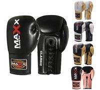 MAXX Maya Leather Boxing Gloves Fight Punch Bag MMA Muay thai Pad competitive Glove (Black, 12 oz)