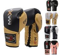 MAXX Maya Leather Boxing Gloves Fight Punch Bag MMA Muay thai Pad competitive Glove (Black/Gold, 12 oz)