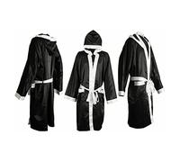 Maxx® MEN HOODED SATIN BOXING ROBE MUAY THAI BOXING KICK BOXING MMA UFC BOXING v (M, Black)