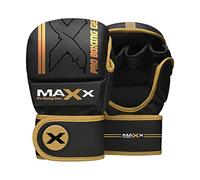 MAXX MMA Hybrid Sparring Gloves, Maya Hide Leather, Padded Mitts Martial Arts Kickboxing Muay Thai Training Cage, Men Adult, Punching Bag and Pads workout (M, Black/Gold)