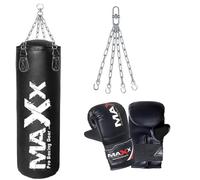 Maxx Mono Blk/W Boxing Set 5ft 4ft 3ft Heavy Filled Punch Bag Gloves Wall Bracket or Ceiling Hook Free Chain Boxing Set (Bag+Mitts, 3 FT)