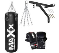 Maxx Mono Blk/W Boxing Set 5ft 4ft 3ft Heavy Filled Punch Bag Gloves Wall Bracket or Ceiling Hook Free Chain Boxing Set (6 PCS With Bracket, 3 FT)