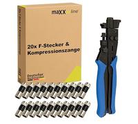 maxx.onLine F Connector 20 Pieces & Compression Pliers, Antenna Plug Coaxial Cable, Compression Plug, Satellite Connector for Indoor and Outdoor Use, Coaxial Connector