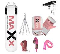 Maxx Pink Boxing Punchbag 4ft or 5ft Heavy Filled Punch Bag for Women With Chain Gloves Hand Maxx Training punching.ladies Fitness, for a Girl (12PC SET WITH CEILING HOOK, 5FT BAG)